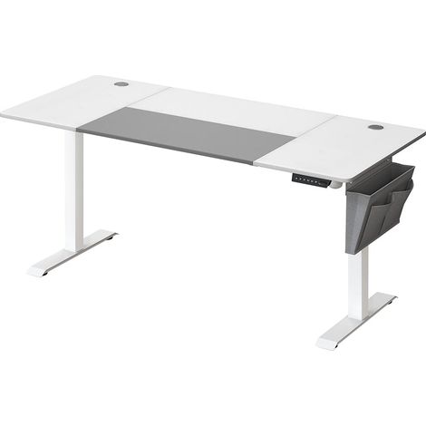 Bureau assis debout électrique 70 x 160 x (72-120) cm table réglable en hauteur mémoire 4 hauteurs pochette cadre en acier dessus épais blanc