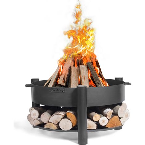 CookKing Feuerschale "Montana 80" inkl. Holzlager, schwarz, 88 x 88 x 45 cm