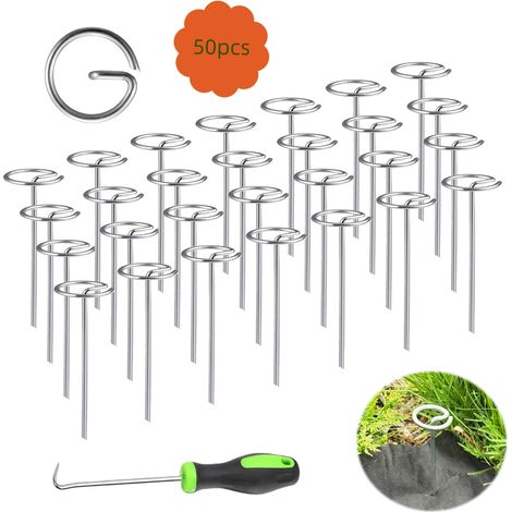Lot 50 Piquets Jardin Métal Forme G 4x30x150mm Agrafes Toile Paillage Bâche Tente Piquets Fixation Sol Galvanisés Anti-Rouille Outil Inclus (1/5)