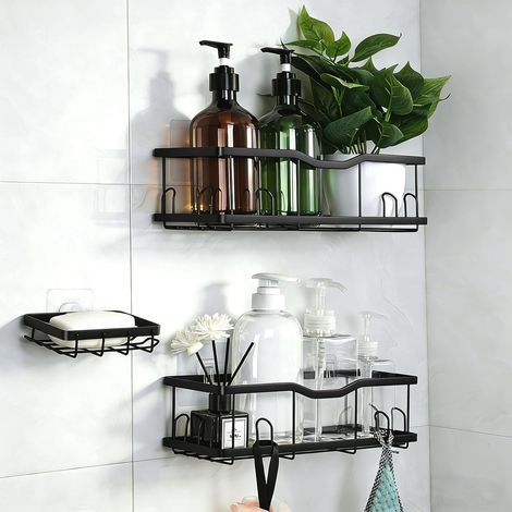 3 Pièces Étagère Douche, Acier Antirouille, Sans Perçage, Adhésif Fort, Pour Salle de Bains et Cuisine