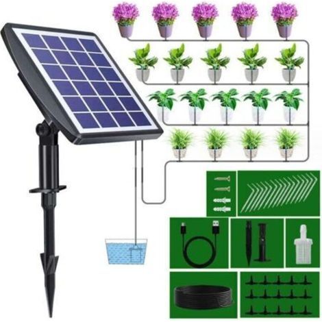 Systeme d'arrosage automatique solaire, Kit d'irrigation goutte a goutte, avec minuterie Pour balcons, terrasses, jardins.. (1/4)