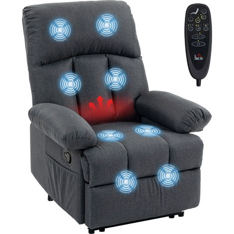 HOMCOM sillón de masaje reclinable con 8 puntos masaje función calefacción lumbar mando a distancia asiento con muelles bolsillos tejido efecto lino (1/5)