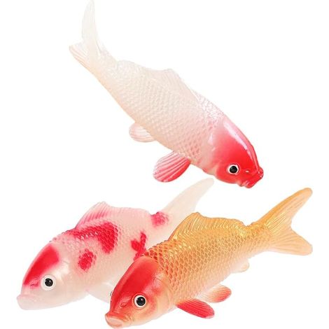 Lot de 3 Poissons koï artificiels - Décoration d'aquarium - Poissons Rouges flottants réalistes - en Plastique - pour étang, Salon et Bureau (1/5)