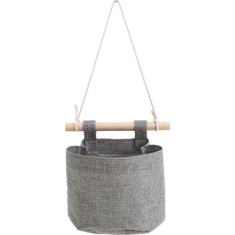 Sac De Rangement Mural - Barre En Bois Et Corde En Coton - Pour Porte Ou Mur - 5 Compartiments - Blanc (1/5)