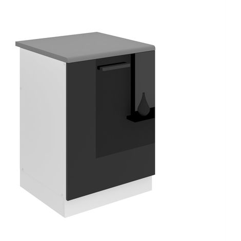 BELINI Meuble Cuisine Bas avec Plan de Travail SDZ I Meubles de Cuisine - Taille: 51,6 x 60 x 85 cm I Meuble sous Evier - 1 Porte I Couleur : Noir très Brillant (1/5)