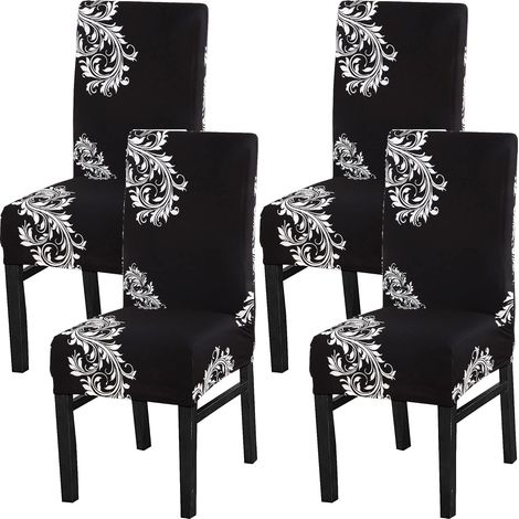 Paquete de 4 fundas para sillas de comedor – Negras – Respaldo alto – Elásticas – Para sillones orejeros (1/4)