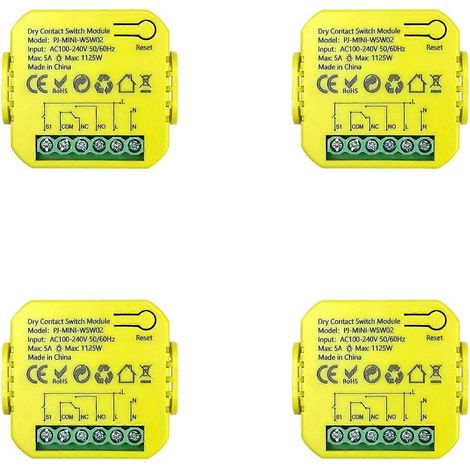 4 relais à contact sec Tuya Smart Life avec module WiFi, minuterie et télécommande via application, 5 A, 12 V CC / 24 V CA, 100-240 V CA (1/5)