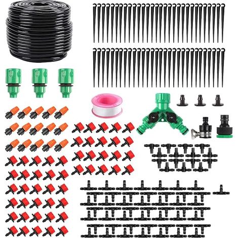 Système d'irrigation Jardin, 200 Pièces Kit d'irrigation Goutte, Kit d'irrigation Goutte à Goutte Automatique avec 50 Meter Tuyau, Kit arrosage Automatique pour Jardin pelouse Serre Plantes