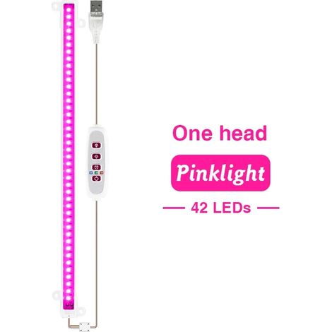 Lampes de croissance pour plantes Lampe de croissance LED à spectre complet USB 5V (1 tête, rose) pour plantes d'intérieur, semis et serres (Fitolampy). (1/5)