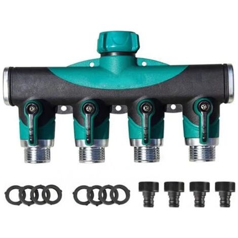FENOPLASTICAArroseur Raccord de Tuyaux 4 Sorties, Distributeur Raccord d\'arrosage Connecteur Prolongateur Adaptateur à Robinet-keeper