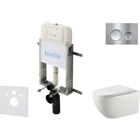 kielle Genesis New - Set Vorwandinstallation, WC Gaia, Rimless, Softclose-Sitz und Betätigungsplatte Gemini New I, Hochglanzchrom 30528SZ11 (1/5)