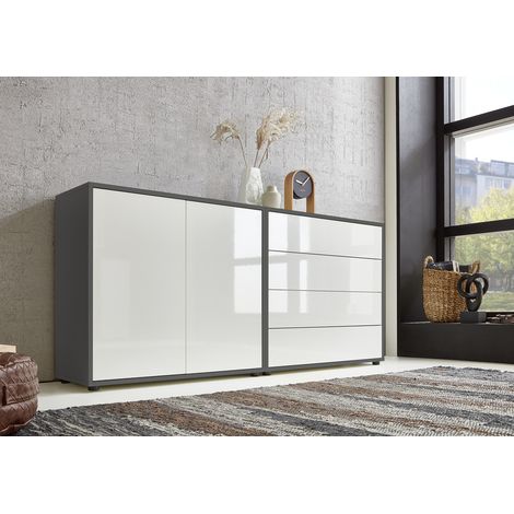 BMG Möbel Sideboard Mailand Set 3 (Schubladenkommode Kommode Anrichte, in anthrazit/weiß), Push-to-open-Funktion (1/5)