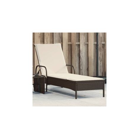 Chaise longue avec roues et coussin marron résine tressée (1/5)