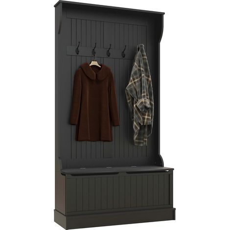 Meuble à chaussures, noir, 96 x 34 x 179,7 cm, avec crochets, pour entrée couloir, rangement entrée, organisation chaussures