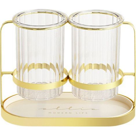 1 Porte-baguettes Divers accessoire de portail, acier inoxydable et PET transparent, double cylindre, plateau amovible, pour ustensiles de cuisine (1/5)