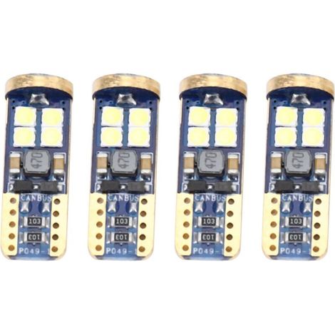 Lot de 4 ampoules LED T10 168 W5W 194 SMD 3030, puce Canbus pour intérieur, plafonnier, carte, porte, éclairage de plaque d'immatriculation, blanc CB T10-12SMD-3030 (1/4)