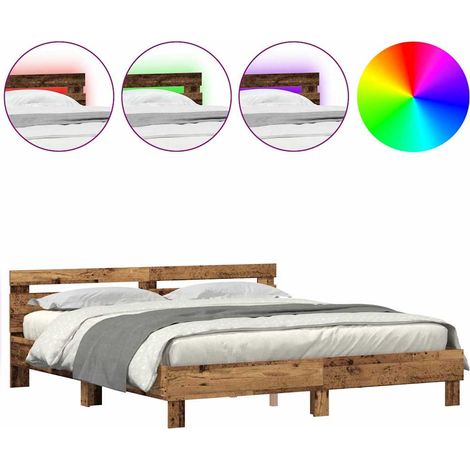 Maison Exclusive - Struttura del letto con strisce LED Legno vecchio 200 x 200 cm (1/5)