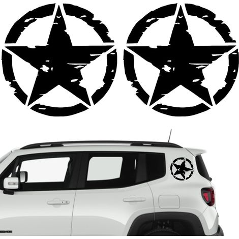 2 Unités Autocollant Militaire Etoile Noir Différentes Couleurs-Tailles 10 cm 15 cm 20 cm 25cm – PVC Stickers 4x4 Decoration Deco US Army Off Road pour Moto et Voiture Van