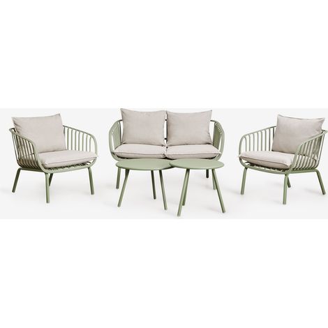 SKLUM Gartenset mit einem 2-Sitzer-Sofa, 2 Sesseln und 2 Couchtischen aus Eisen und Aradina-Polypropylen. Grünes Lauerl (1/5)