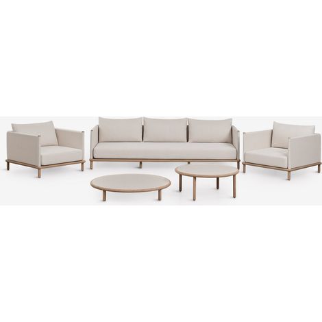 Ensemble de jardin avec canapé 3 places, 2 fauteuils et 2 tables basses rondes en bois d'acacia Olivia SKLUM Blanc Gardenia