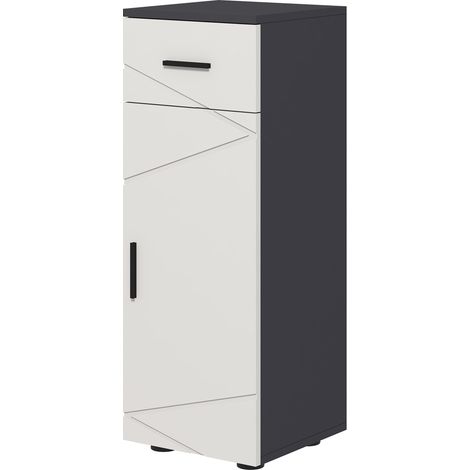 Badezimmerschrank aus Spanplatte, mit Schublade und Schrankfach mit 2 verstellbaren Einlegeböden, 30 x 30 x 82 cm, Grau
