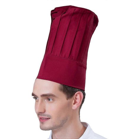 Kochmütze Unisex Küchenmütze Hotel Restaurant Kochmütze Faltendesign Einfarbig Kellner Kocharbeit-Wine red (1/5)
