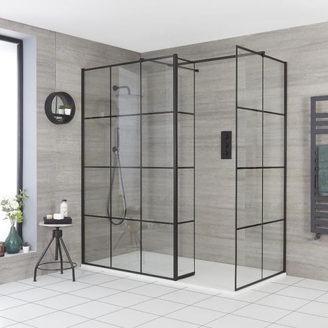 Hudson Reed Barq - Douche Italienne d’Angle avec Verrière&44 Paroi de Retour et Receveur à Effet Texturé Blanc – 120cm x 80cm (1/5)