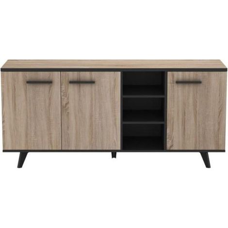 Buffet bas - Décor chene brossé et noir mat - Contemporain - WAYNE - L 160,7 cm (1/5)