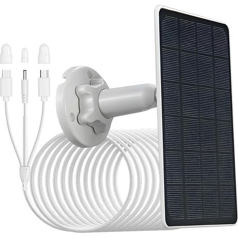 Panneau solaire 5V/3W pour caméra de sécurité avec connecteurs microUSB/Type-C/DC3513, étanche IP65, câble de charge de 3m, compatible avec argus3/3pro/pt altru/2E/eco/pro/pt 2k/go (1/5)