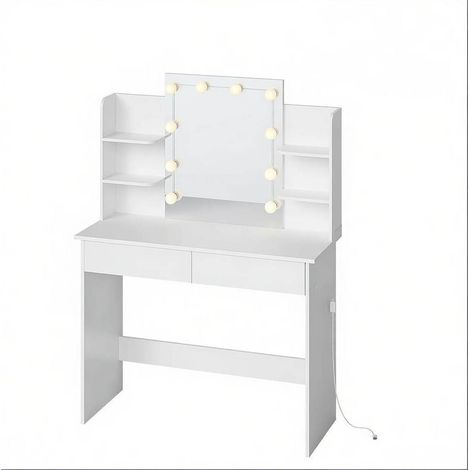 CHICFURN Toeletta con specchio LED 90x40x135 cm in legno e plastica bianco per camera (1/5)