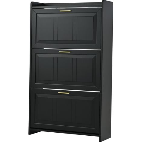 Meuble à chaussures 70 x 24 x 120 cm avec 6 compartiments – Armoire à chaussures haute pour couloir, entrée, salon et bureau, MDF et panneaux de particules, noir (1/5)
