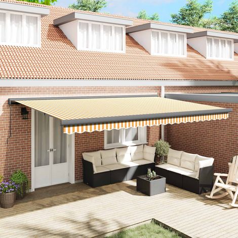 Auvent Rétractable de Terrasse en Aluminium et Tissu avec Revêtement PU Jaune et Blanc 5 x 3 m - PANGIVO (1/5)