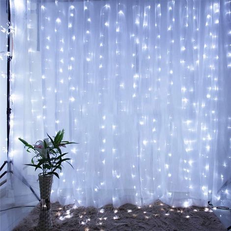 AIDUCHO Rideau Lumineux 3 X 3 M, Rideau Lumineux Intérieur 300 Led, Rideau Lumineux Extérieur Avec 8 Modes Et Prise Ue, Étanche Ip44, Rideau Lumineux Led Pour La Saint-Valentin, Fête (Blanc Froid ) (1/5)