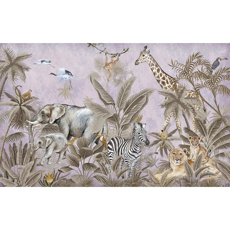 Papier peint panoramique Enfants - Animaux de la Jungle - 130 cm x 81 cm (1/2)