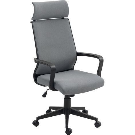 Silla de Oficina Ergonómica con Respaldo Alto, Reposacabezas, Altura Regulable, Función Basculante, Poliéster, Gris Oscuro (1/5)