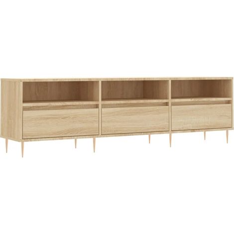 Meuble TV moderne avec grand espace de rangement 150 x 30 x 44 cm en bois d'ingénierie chêne sonoma (1/5)