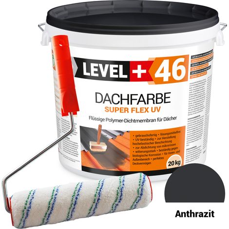 LEVEL+ Dachfarbe Sockelfarbe elastische L+46 ANTHRAZIT - 20KG + Farbroller 25cm