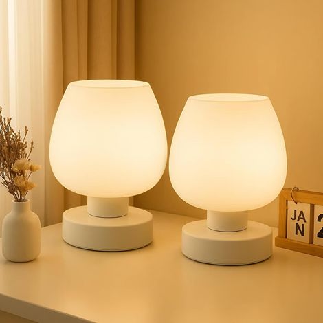 Trintion Modern Touch Table Lamp Globe Opal Glass Shade, 3-Level Dimmable Warm LED, Compact Desk or Bedside Lamp, Metal Base, Indoor Home Decor (White-2 Pcs) (1/5)