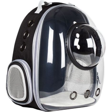 Sac de transport pour chat – Capsule spatiale noire – Fenêtre transparente – 23x30x42 cm – Promenade (1/5)