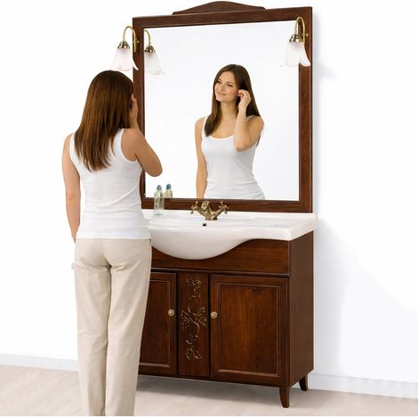 Mobile Da Bagno Noce Completo Modello Giada 2 Ante 105cm Indipendente in Legno