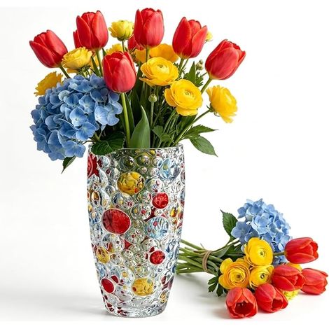 Vase, Glass Flower Vase 25cm, Vase, Table Art for Living Room, Dining Room, Bedroom, Office, Shelf, Fireplace, Cafe, Hotel (1/5)