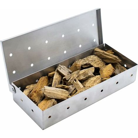 Boîte Fumoir Inox pour Barbecue, Boîte de Fumage avec Couvercle à Charnière, Smokebox pour Barbecue à Copeaux de Bois/Charbon/Gaz, 23 10,5 5 cm (1/5)