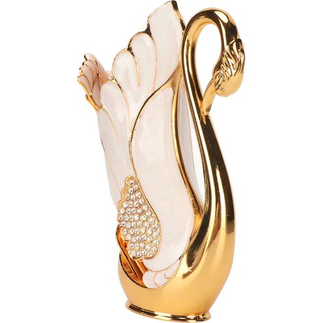 Ensemble de couverts créatifs dorés avec support en forme de cygne et fourchette/cuillère, cuillère à café haut de gamme, service à salade de luxe avec fourchette dorée et blanche (1/5)