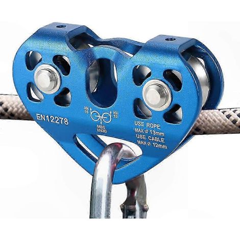 Système de poulie double robuste, adapté à la tyrolienne, avec une capacité de charge de 30 kN, compatible avec des câbles de différentes tailles, rouge A (1/5)