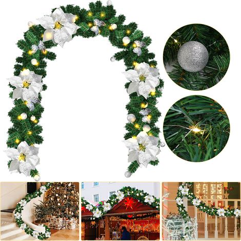 Randaco Guirnalda navideña - Guirnalda navideña - 2,7 m - Guirnalda de luces LED para árbol de Navidad para Navidad, boda, fiesta de cumpleaños, plateada