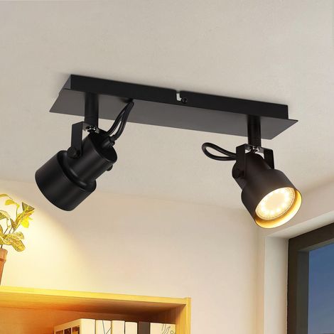 GBLY Deckenstrahler 2 Flammig Deckenspot Schwarz - Vintage Schwenkbar Deckenleuchte GU10 350° Strahler Deckenlampe Spots Küchenlampe für Wohnzimmer Schlafzimmer Küche Flur (Ohne Leuchtmittel)
