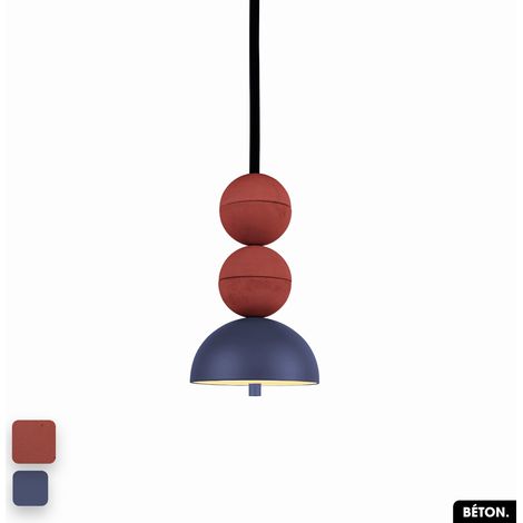 Lampe de suspension en béton - BOSFOR CONCRETE TERRE ROUGE - INDIGO 2 BALLES LED 14W (1/3)