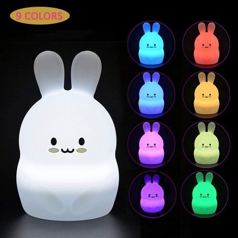 Lampe de chevet enfants veilleuse bébé lapin couleurs chambre d'enfants télécommande rechargeable LED 9 silicone (1/5)
