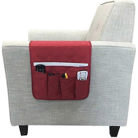 Sofa-Armlehnentasche mit 5 Taschen für Fernbedienung, TV-Halterung, Sessel und Couch-Wine Red (1/5)