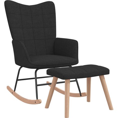 Chaise à bascule avec tabouret Noir Tissu 3 (1/5)